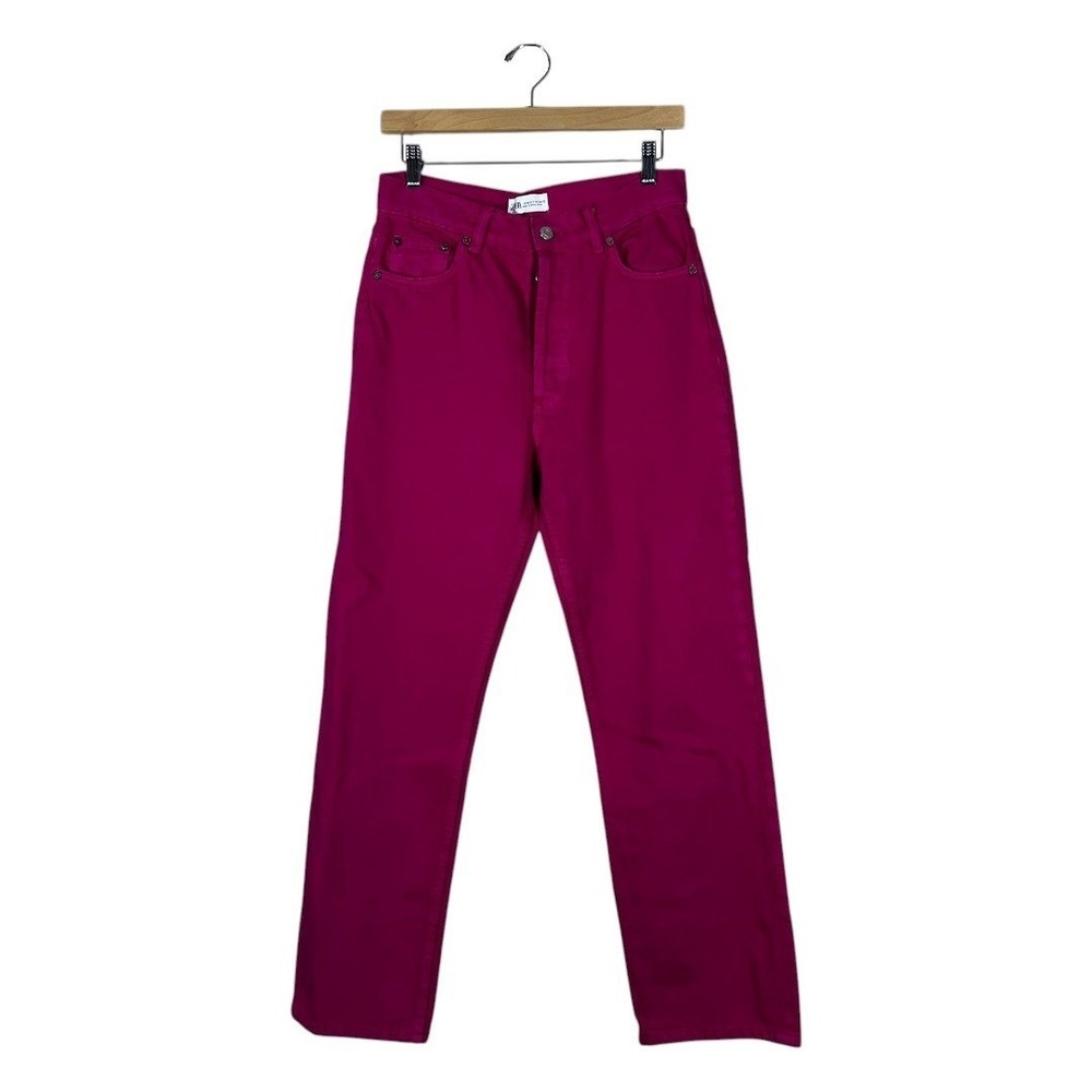 Zara High Rise Straight Leg Solid Denim Pants Magenta Pink Barbiecore Size 6